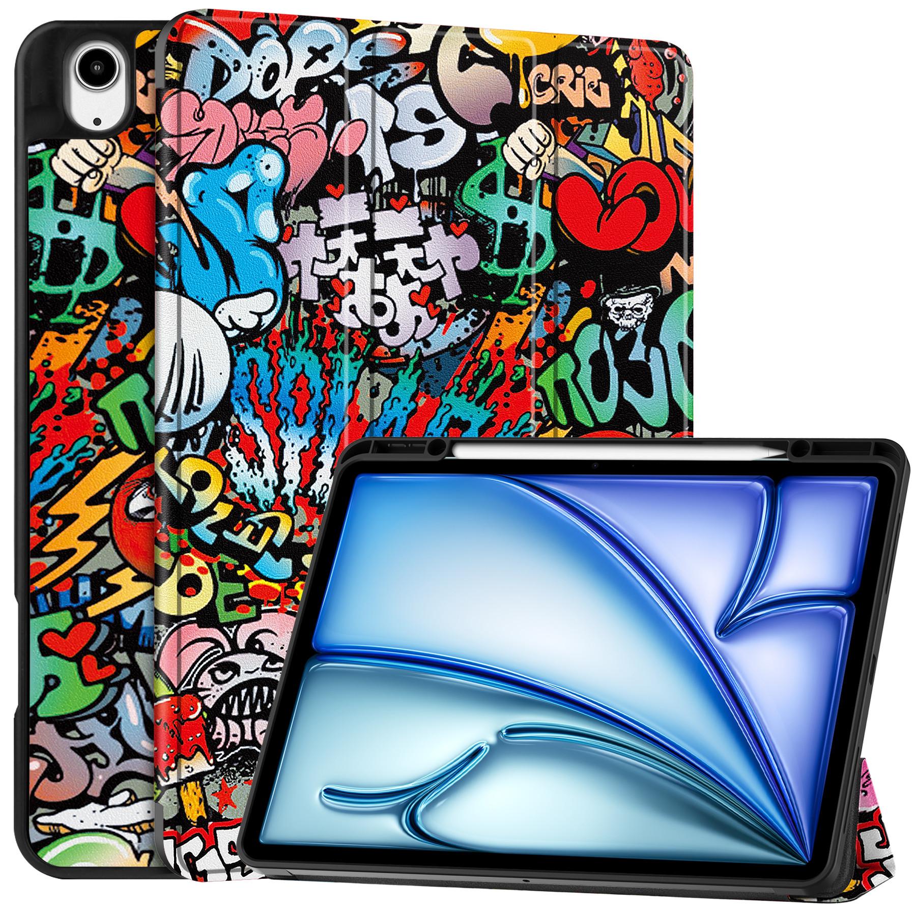 

For iPad Air 13 (2025)/(2024) Tablet Case Pattern Printing Tri-Fold Stand Leather+TPU Cover with Pen Holder Graffiti