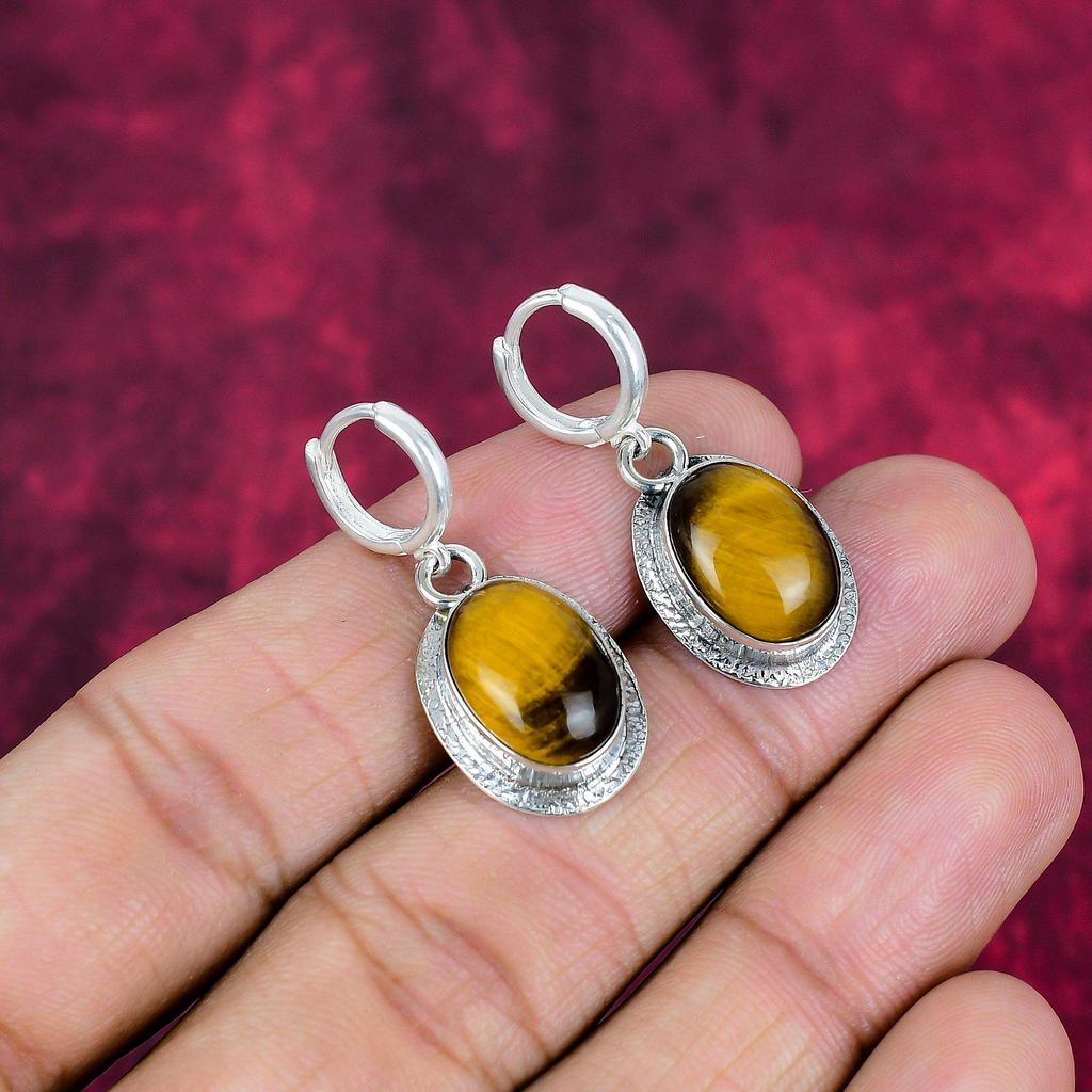 Tiger's Eye 925 solid sterling sølv øredobber, håndlagde edelsten øredobber, gave til mamma antikke smykker