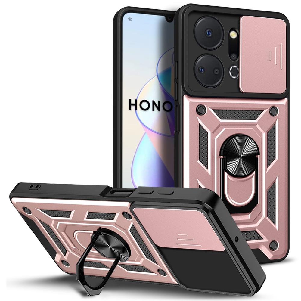 For Honor X7a 5G Kickstand Phone Case PC+TPU Phone Cover with Slide Camera Lens Protection