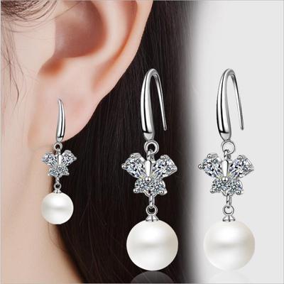Neue Mode Weibliche 925 Sterling Silber Ohrringe für Frauen Schmuck Top Qualität Kristall Schmetterling Perle Ohrringe Mädchen Bijou
