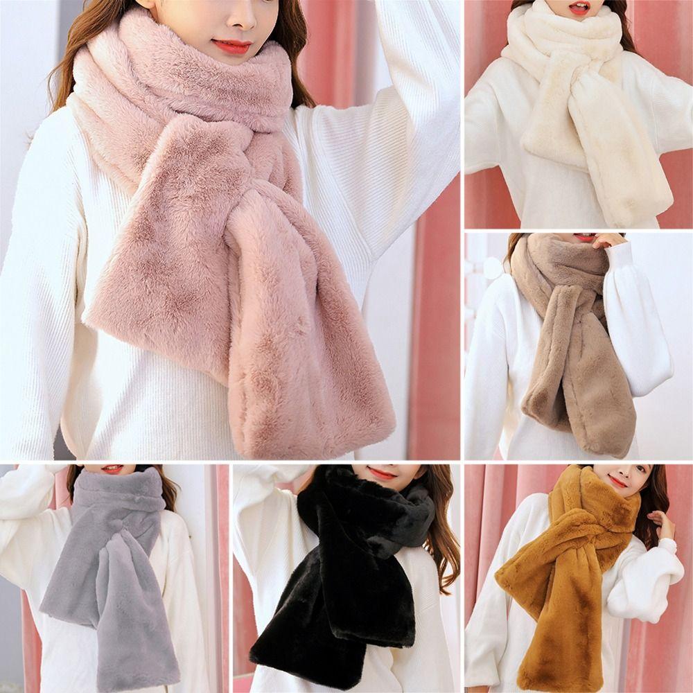 Soft Plush Faux Fur Scarf Thicken Warm Neck Protector Fashion Shawl Scarves for Women