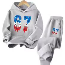 67 Chic Children's Hoodies Set 4-13Y Korean Streetwear Block Tracksuit Fashion Comfortable Kids Sweatshirt 2 Pcs Sets Pant Suit
