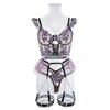 European and American Women Lingerie Set Three-Piece Sheer Mesh Embroidered Underwear Set Sexy Bra and Thongs Set
