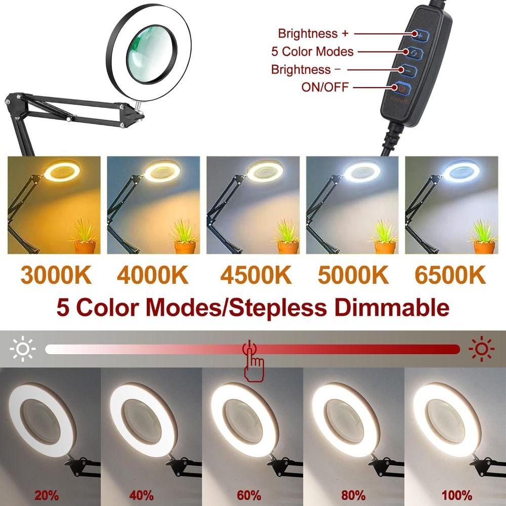 10 Brightness Levels USB Light Adjustable Clip On Design Folding Arm Lamp 30X Metal Construction LED Strip Light Office Use
