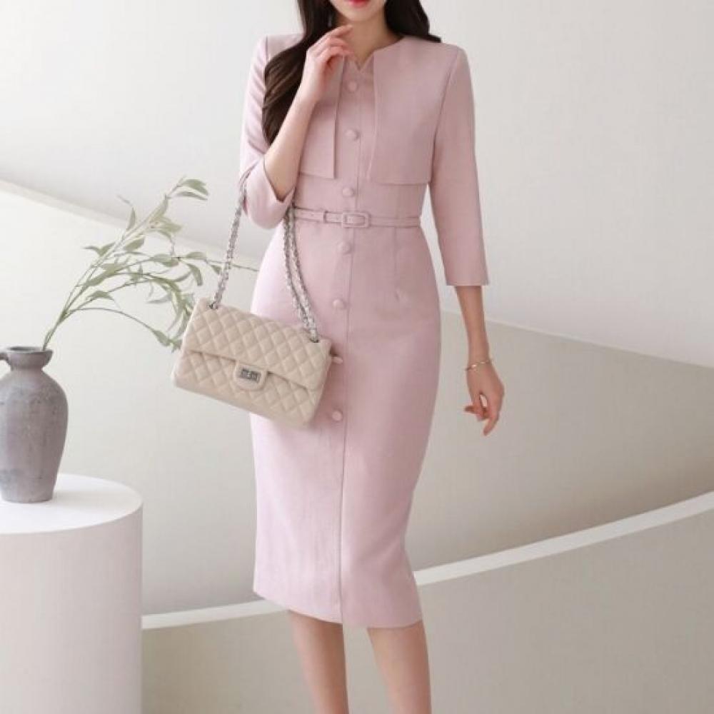 Style Latte Women Belted Bolero Gunflap H Line Dress Slim Spandex