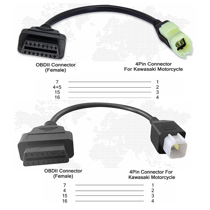 OBD2 for Kawasaki 4pin Cable To 16Pin OBD2 Motorcycle Diagnostic Adapter Connector Cable for Z250 Z650 Z900 ER6N EX650F Ninja400