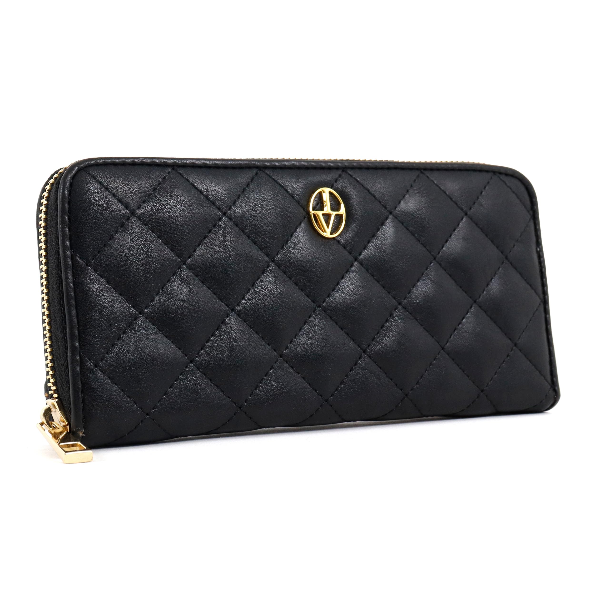 Luciano Valentino Long Large Round Zipper Quilted Elegance Women s Wallet, Capacity, Closure, Stitching, Brooch, High-End (Black) чёрный