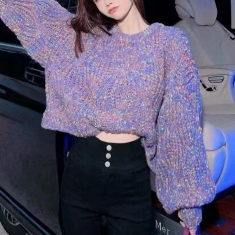 Autumn/Winter Sweater Loose Lantern Sleeve Sweater Korean Coarse Needle Color Knitted Sweater