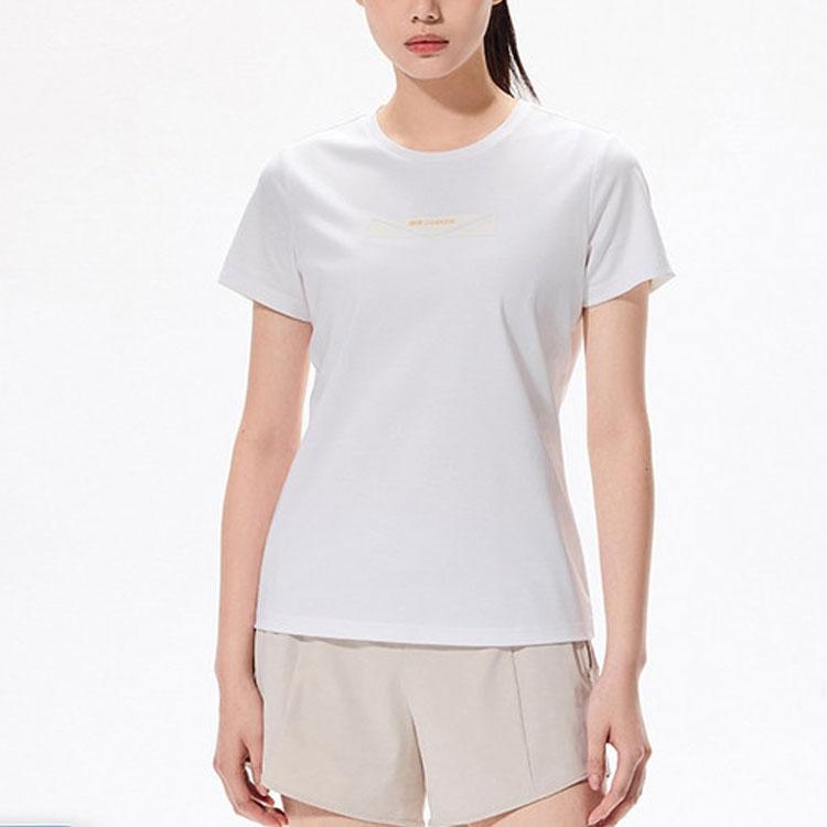 Anta Plain Breathable Knitted Sports Short Sleeve T-Shirt Women Tops White 162320139-1