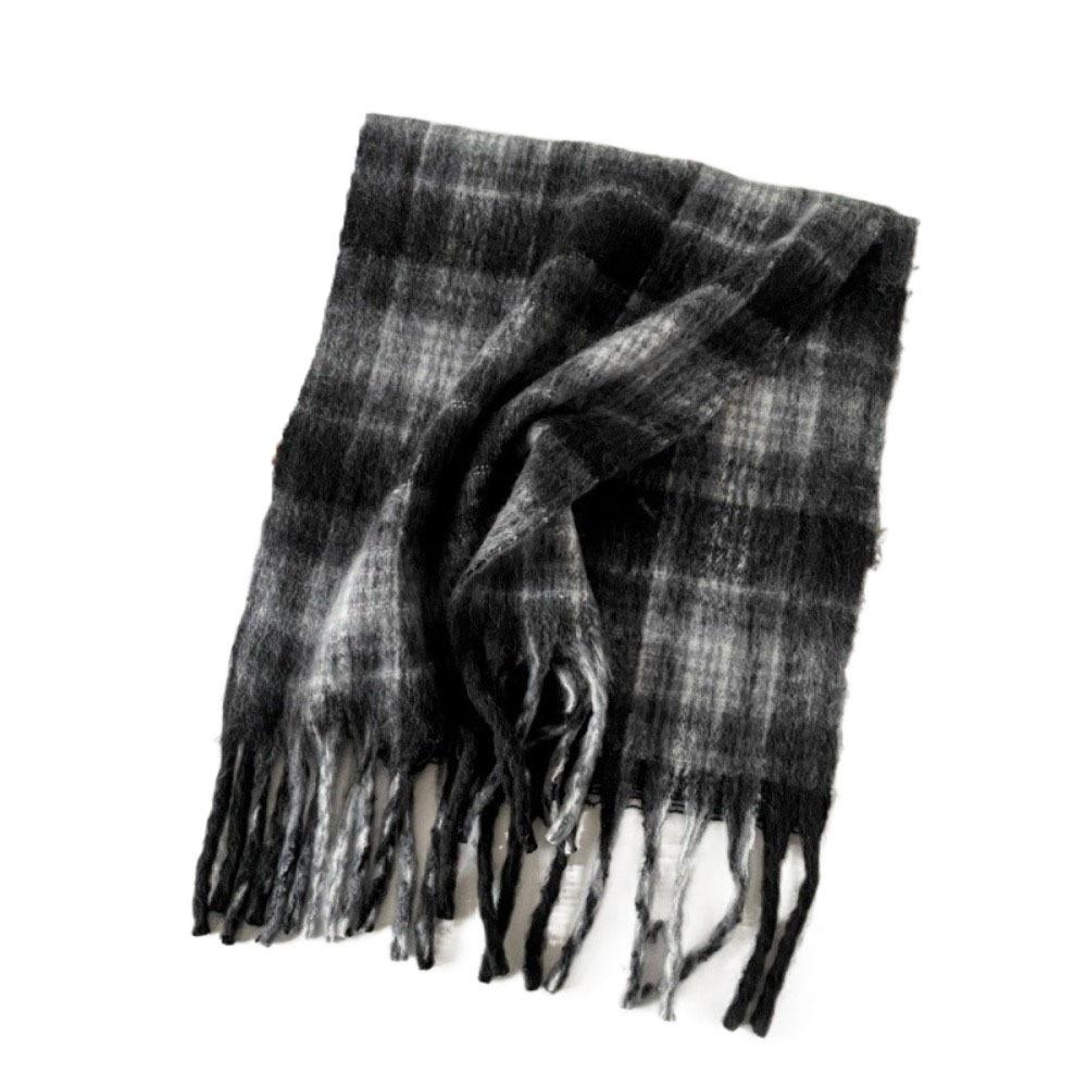 Plush Plaid Wool Scarf Tassel Long Shawl Simple Winter Cashmere Scarves  Girl