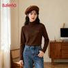 Baleno Women's Letter Print Semi-High Neck Fleece Thermal Top