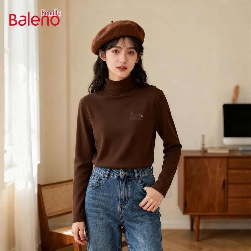 Baleno Women s Letter Print Semi-High Neck Fleece Thermal Top M