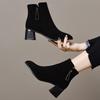 Autumn and winter new fashion boots women's simple temperament black matte short boots water drop buckle thick heel high heel boots leather boots