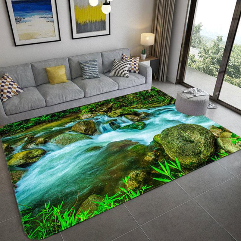 Natural Scenery 3D Carpet for Living Room Green Forest Waterfall Landscape Rug Bedroom Anti-slip Carpet In The Bathroom Large