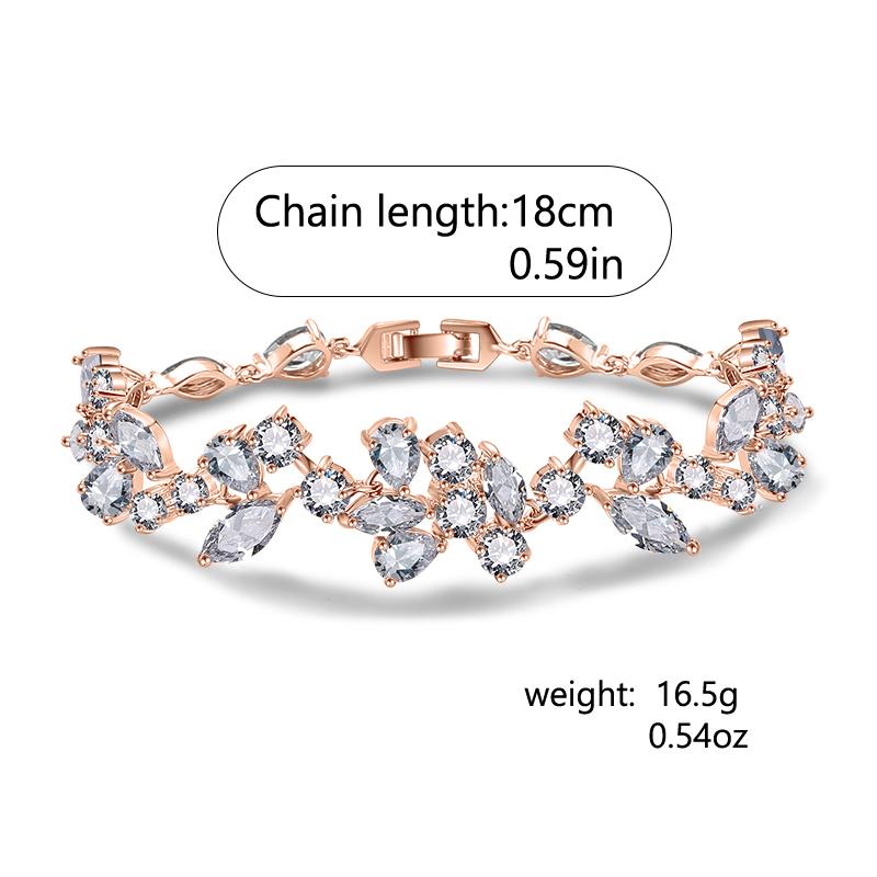 ZAKOL Shiny Marquise Cut Cubic Zirconia Silver Color Leaf Shape Chain Bracelet Bangle for Women Brides Wedding Party Jewelry