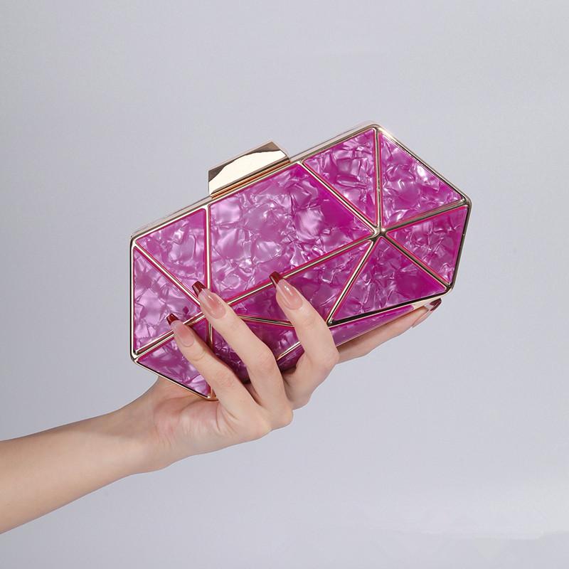 

2024 New Women Acrylic Metal Rhombus Evening Bag Chain Shoulder Crossbody Bag Luxury Designer Handbag Party Clutch Dinner Bags