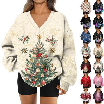 Women's Sweatshirt Sports Flannel  Sweatshirt Long Sleeve Top Casual V-Neck Sweatshirt