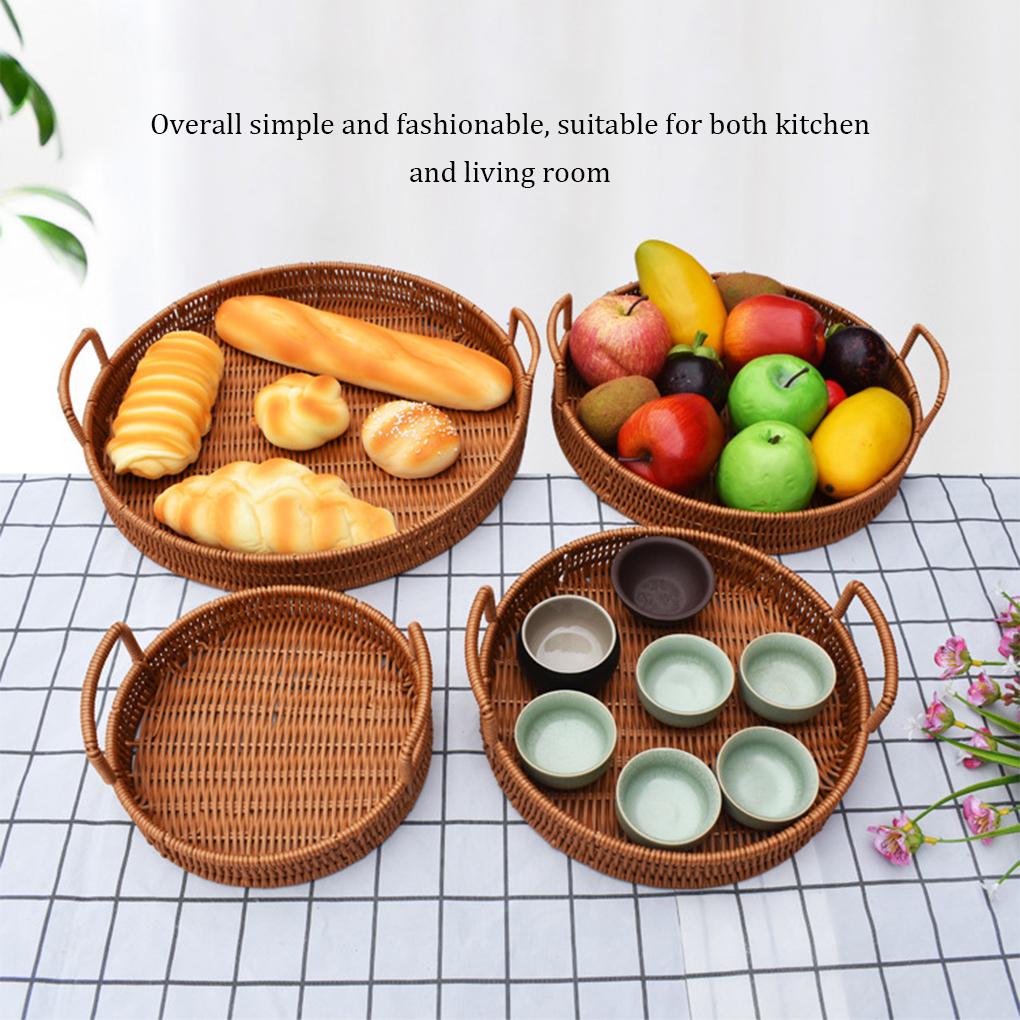 Ručně pletený podnos Kulaté úložné podnosy s rukojetí Lehká mísa na ovoce Přenosný kuchyňský úložný koš pro domácnost