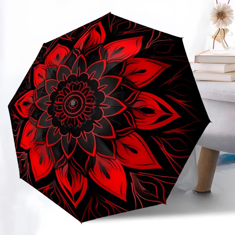 1pc Floral Mandala Automatic Open 8-Rib Windproof Umbrella, Travel & Commuting, Suitable for All Seasons