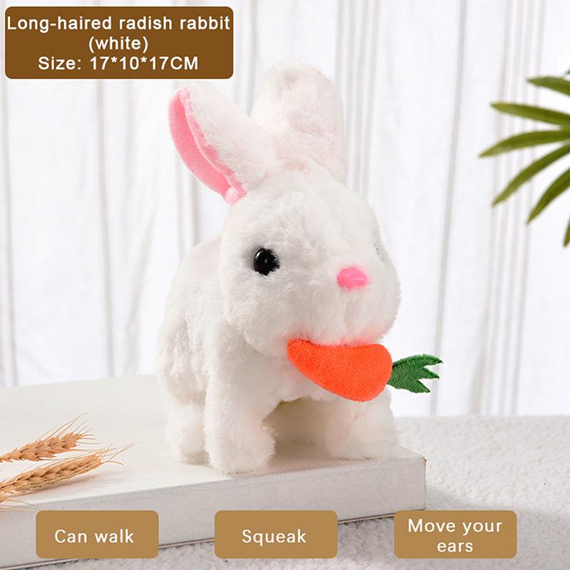 Electric Plush Rabbit Toy Walking Jumping Squeaking Tail Wagging Stuffed Bunny Doll Interactive Plush Toy For Kid Gift