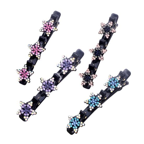 3/4/5Pcs Sparkling Faux Crystal Stone Braided Hair Clips Double Layer Women Hair Pins