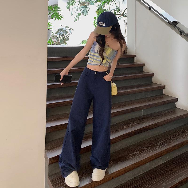 2024 Women's Hong Kong Retro High-Waist Wide-Leg Jeans: Autumn Loose Fit, Slimming Salt System, Casual Street Style