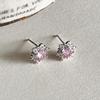 925 Sterling Silver Snowflake Earrings with Diamonds and Pink Zircon - Elegant Women's Christmas Gift