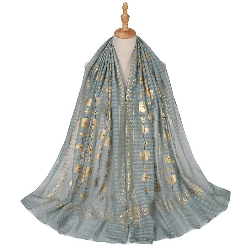 New Printed Gilding Cotton Hijab Scarf Women Luxury Stripe Glitter Scarves Poncho For Women Headband Bandana Shawl Turban Islam