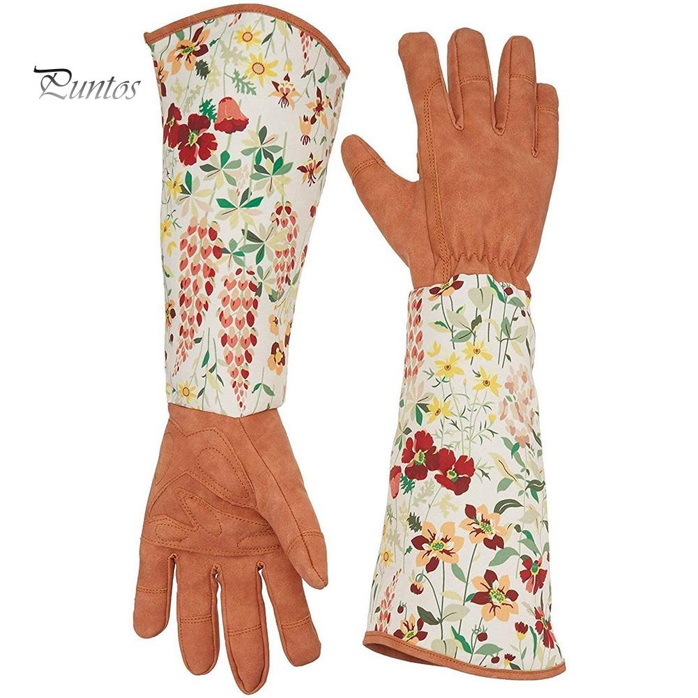 1Pair Breathable Floral Print Long Sleeves Protective Gardening Pruning Gloves