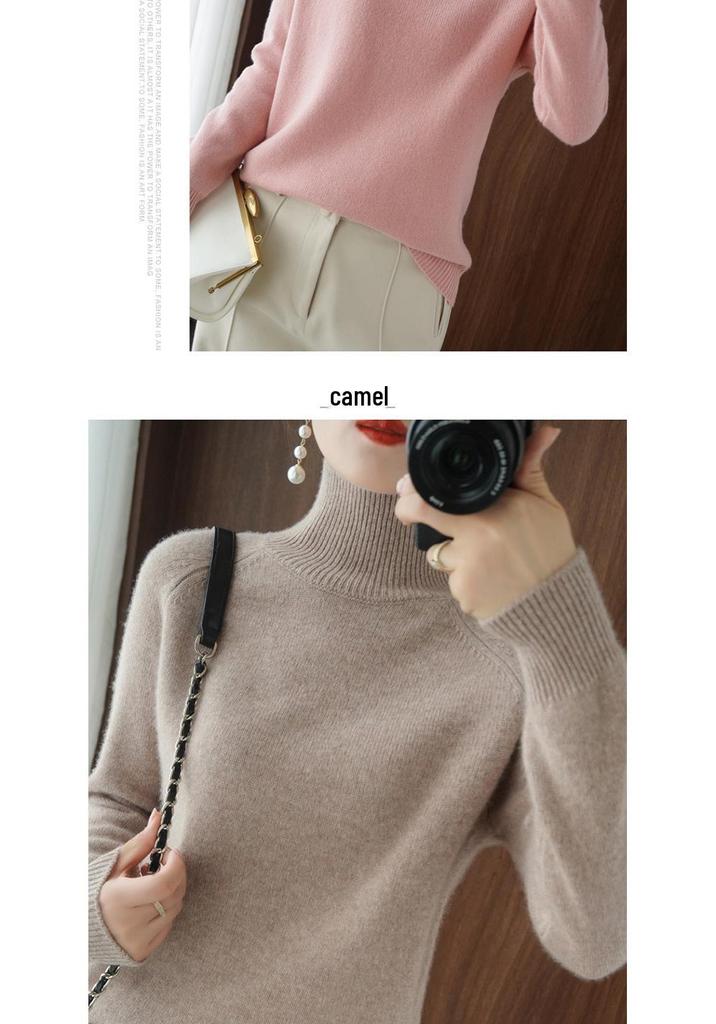 Women's Korean Style Stand Collar Knitted Sweater - Loose, Thick High Neck Pullover for Autumn & Winter