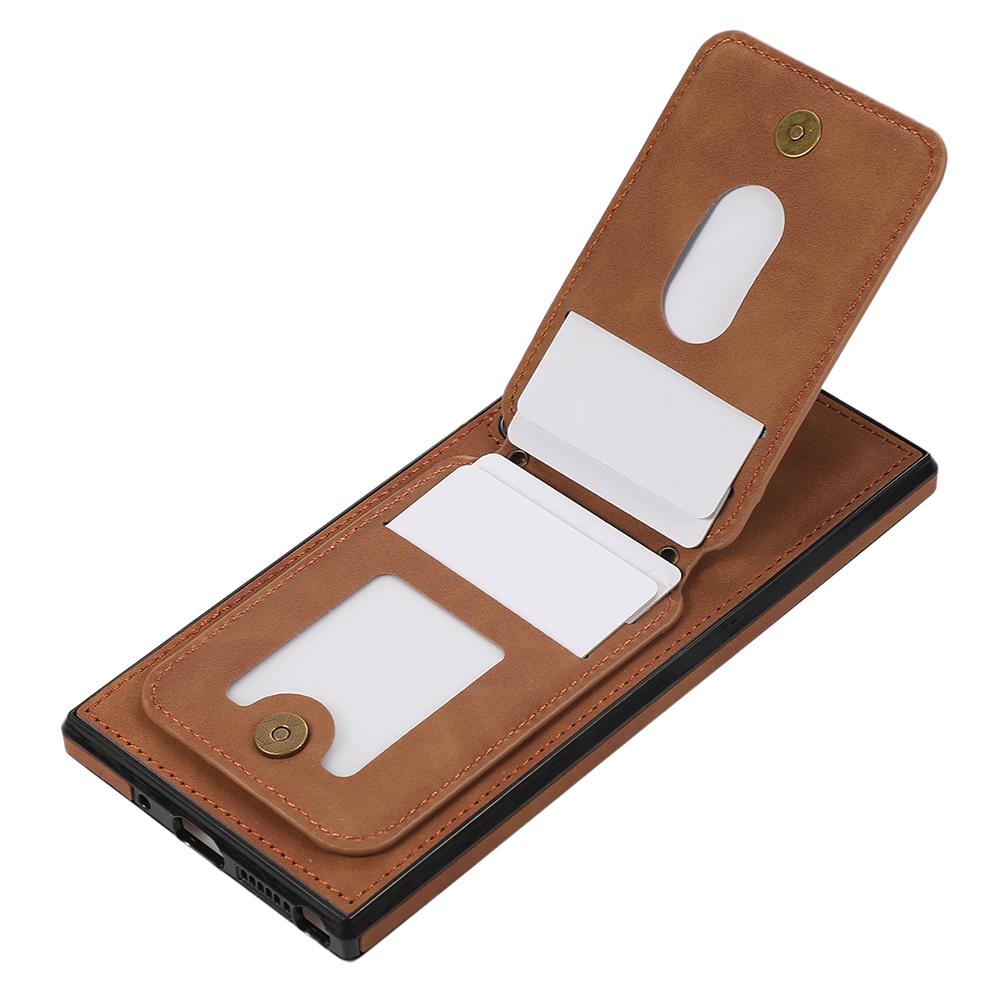 For Samsung Galaxy S24 Ultra Case Card Holder Kickstand Leather + TPU Phone Cover with Shoulder Strap