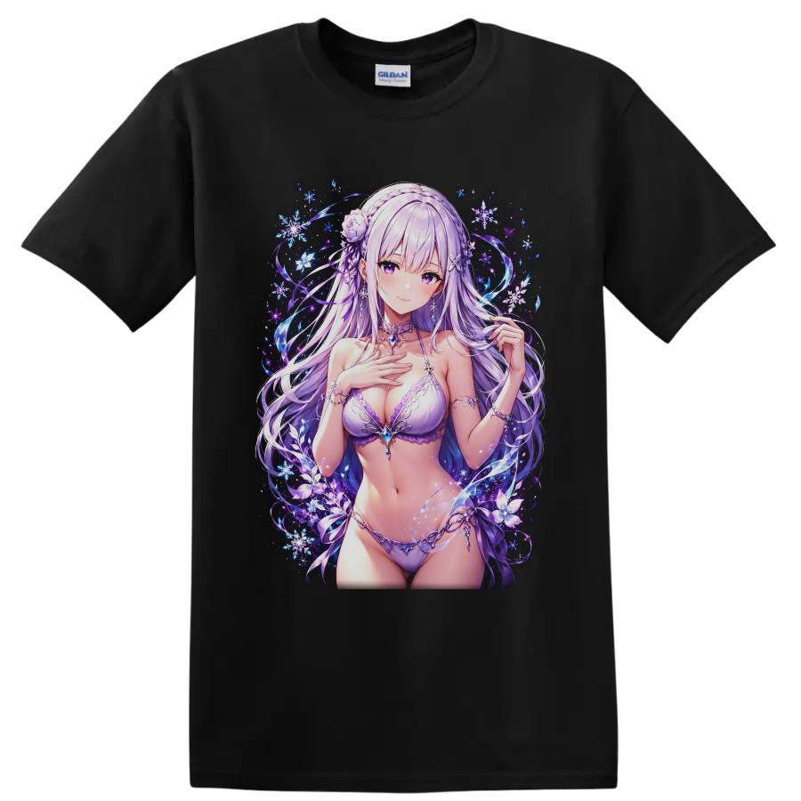 Anime Fantasy Bikini Girl T Shirt W/ Snowflakes Purple Winter Art Graphic Tee