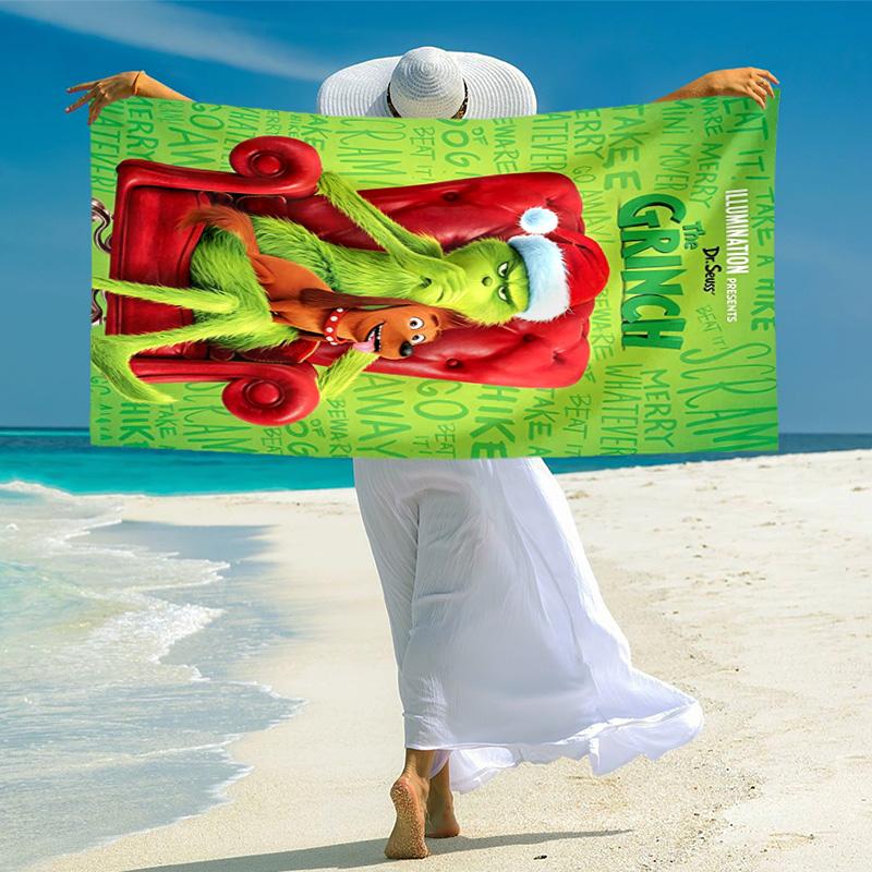 Christmas Gift Oscar Comedy Movie How the Grinch Stole Christmas Soft Beach Towel Outdoor Camping Vacation Swinging Beach Scarf Decorative Blanket B6
