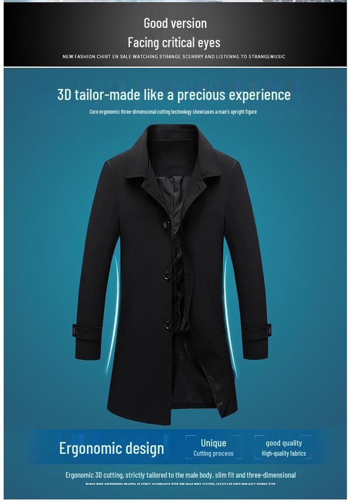 Men's High-Grade Mid-Length Casual Windbreaker Lapel Jacket for Spring, Summer, and Autumn