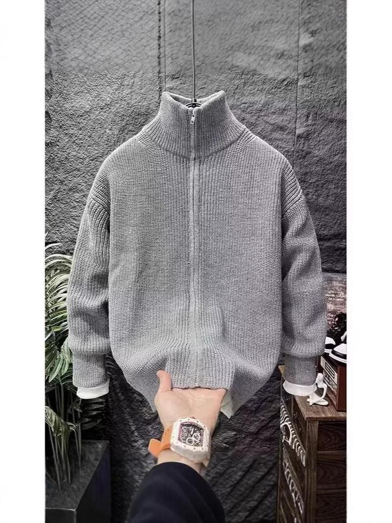 Versatile Double Zipper Cardigan: Autumn/Winter Loose Stand-up Collar Sweater Jacket
