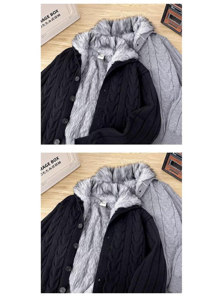 Thorn & Vine Stand Collar Plus Velvet Men's Heavyweight Winter Cardigan