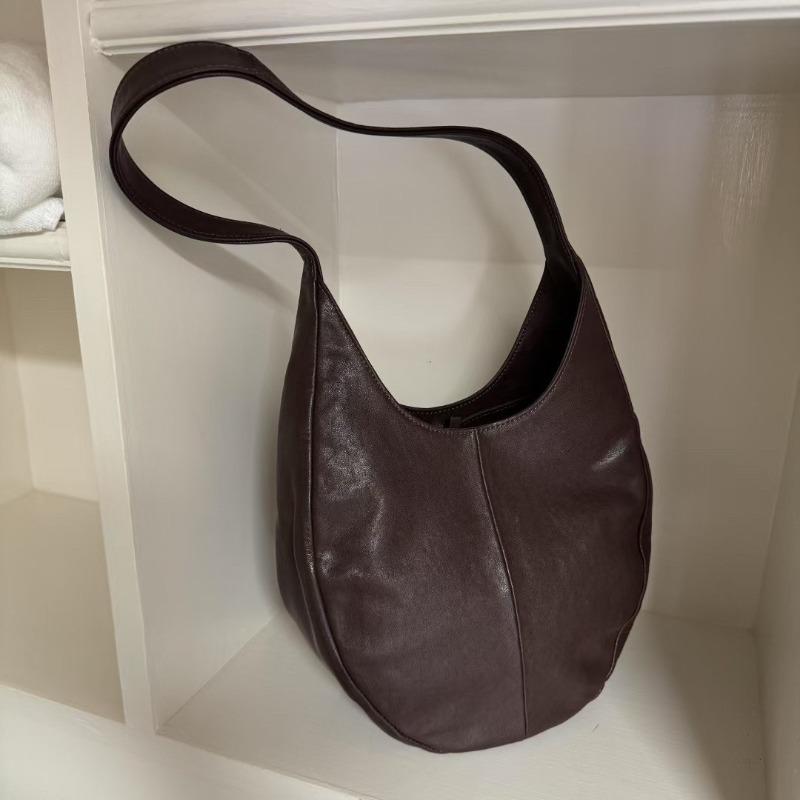 [Celebrity Style] Niche Design Vegetable-Tanned Cowhide Crescent Hobo Bag Artistic Vintage Japanese Egg-shaped Single Shoulder Bag