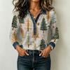 Stylish Women's Casual Loose Fit Long Sleeve Christmas Print Patchwork Top for Holiday Parties