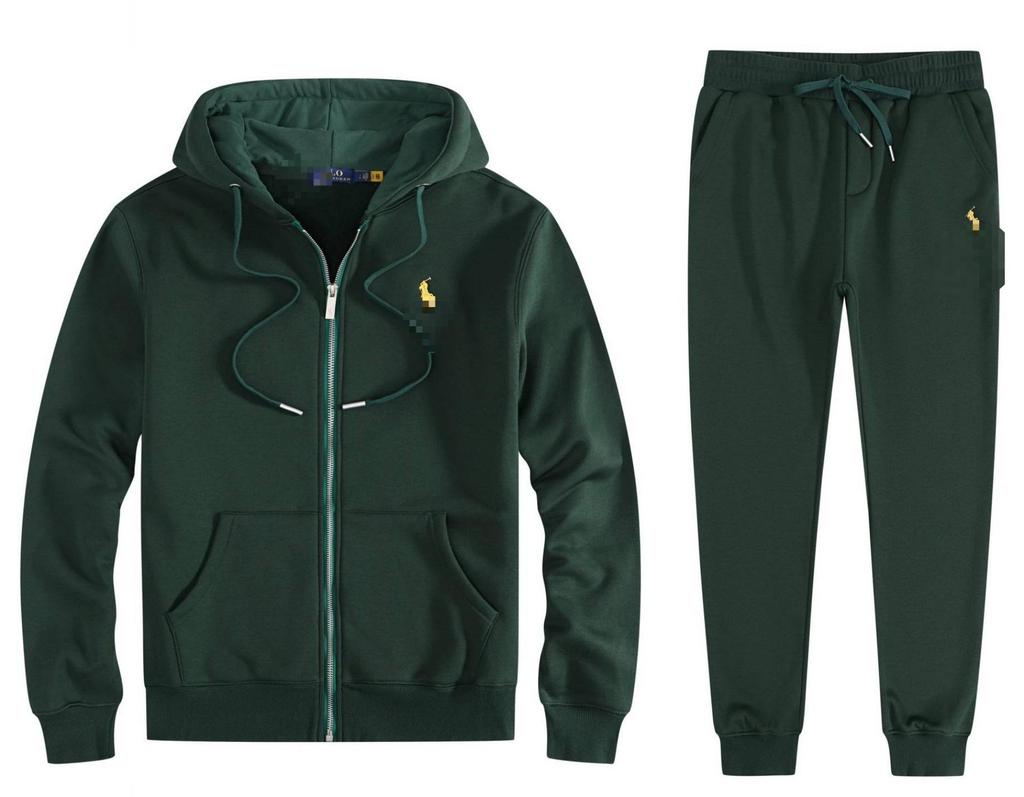Herren Velours Polo Hoodie Set mit gesticktem Pferde-Logo