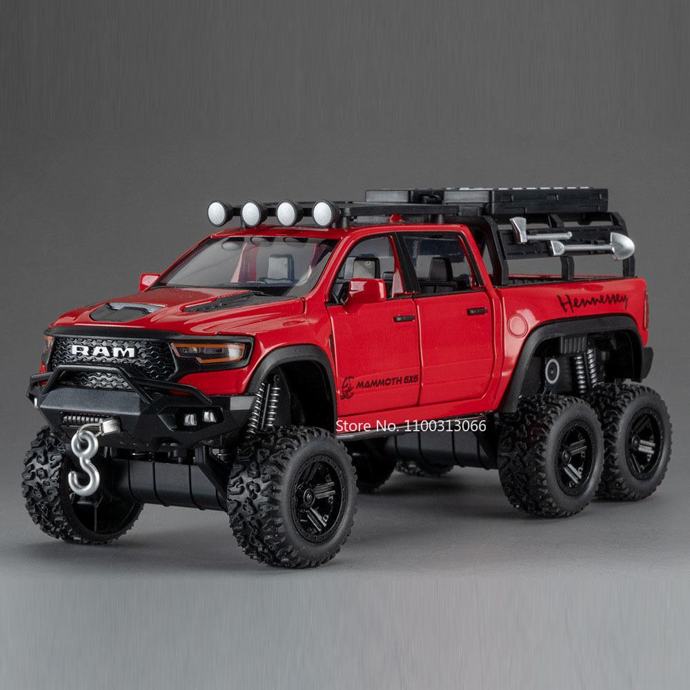 1:32 Scale Tacoma RAM Mammoth 6x6 Cars Model Toys Wheel Pull Back Miniature SUV Doors Opened Off-road Vehicle Educational Toys
