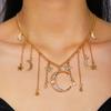 Star Moon Charms Necklace Boho Tassel Chain Choker Rhinestone Crescent Pentagram Fringe Charm Necklace for Women Dates Parties Jewelry