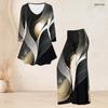 Women Plus Size V Neck Three Quarter Sleeve Printed Flared Top And Flared Pants Two Piece Set