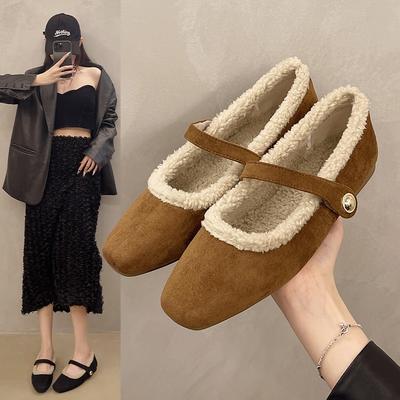 Fashion Women's Casual Square Toe Comfortable Leopard Print Plus Velvet Warm Flat Shoes for Women Elegant Suede Low-top Shoes