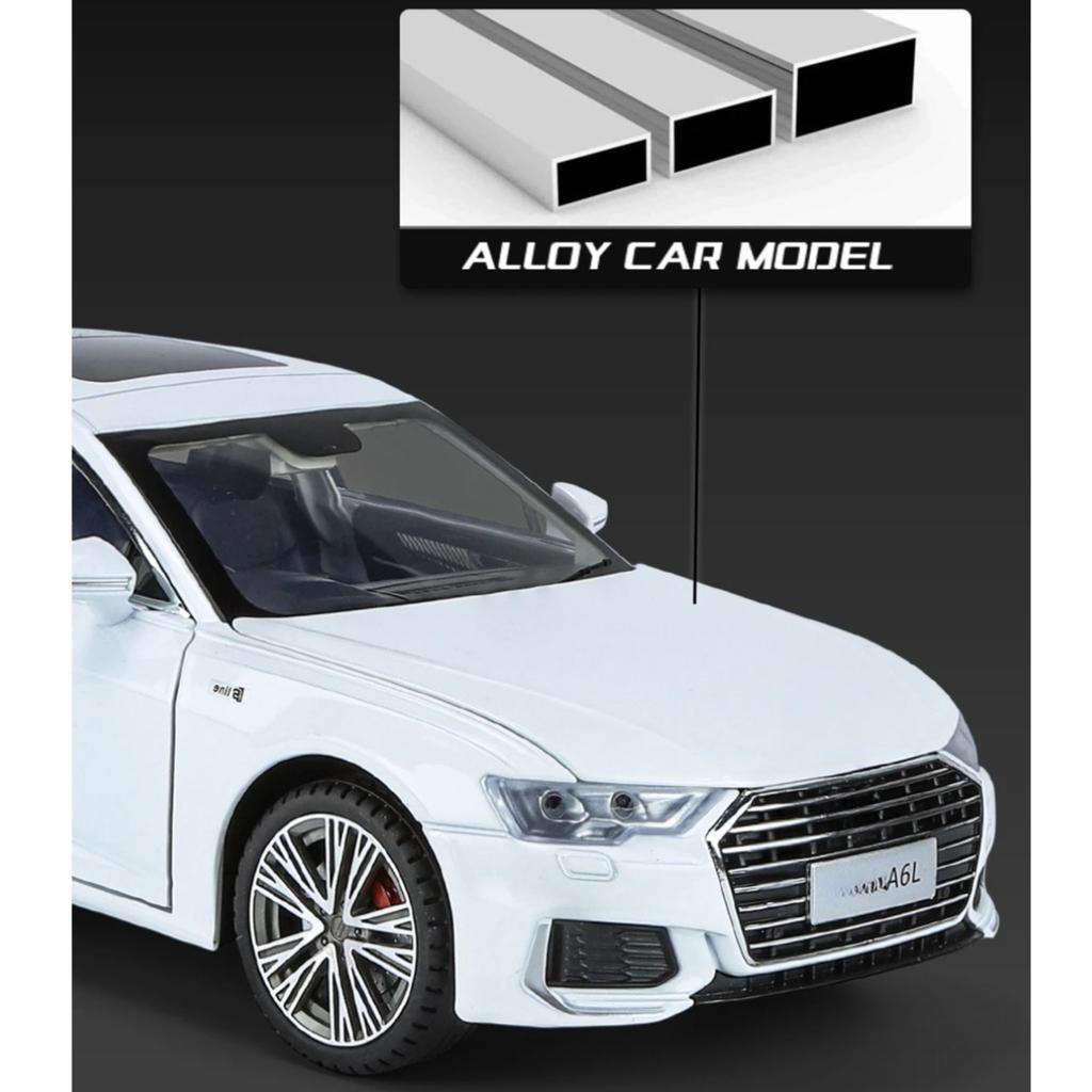 1/18 Scale A6L Toy Car Model Diecast Alloy Metal Vehicle Miniature Pull Back Sound Light Collection Gift for Boy Children Kid