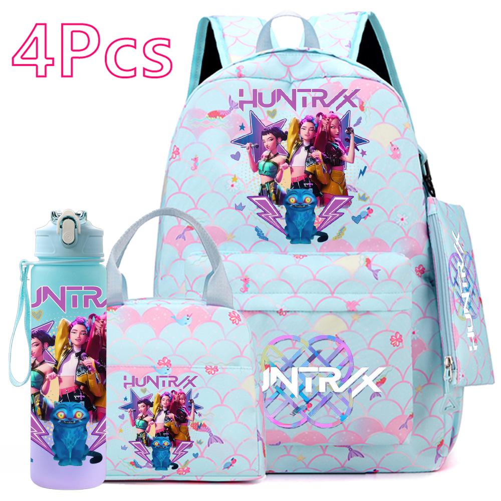 4 Stück/Set Anime KPOP Bedruckter Rucksack mit Handtasche Federmäppchen 750 ml Wasserflasche für Teenager Schüler Junge Mädchen Große Kapazität Schultasche Schultasche