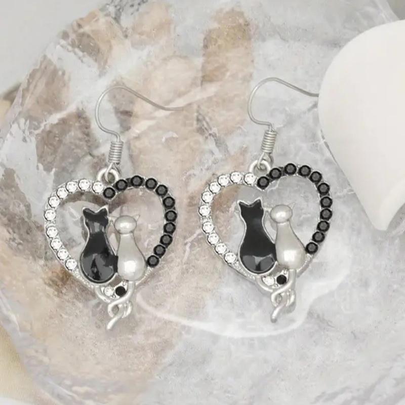

CAOSHI Delicate Two Color Cubic Zirconia Heart Shaped Pendant Earrings for Women Cute Cat Designs Anniversary Party Zircon Gift