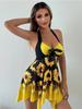 Two Pieces Set Sunflower Print Tankini Set Swim Dress with Ruffled Bow High-Waisted Bottoms Women's Swimwear Beachsuit