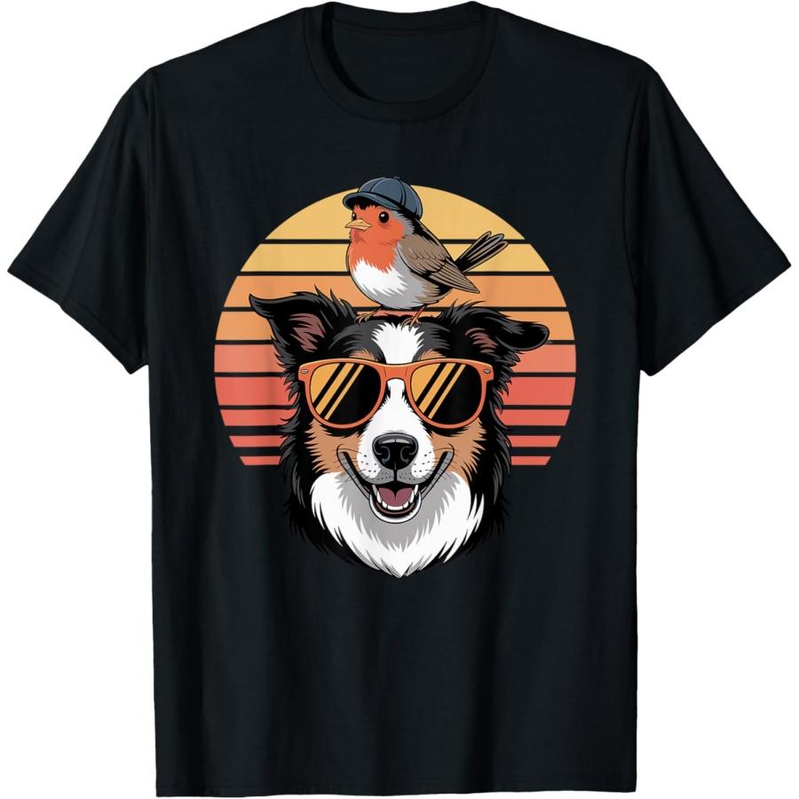 Retro Sunset Border Collie American Robin T-Shirt XXXXXL чёрный