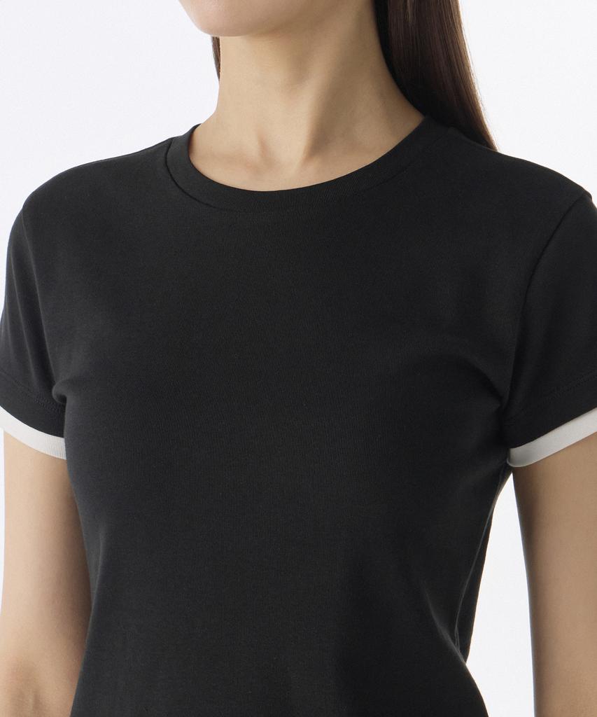 MUSINSA STANDARD WOMAN Women'S Layered Hem Slim T-Shirt [Black/White]