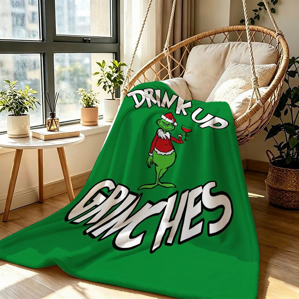 Extra Grinchy Today Theme Cute Flannel Blanket Machine Washable Fleece Blanket For Living Room Bedroom Gaming Room Party Decor Christmas Gift